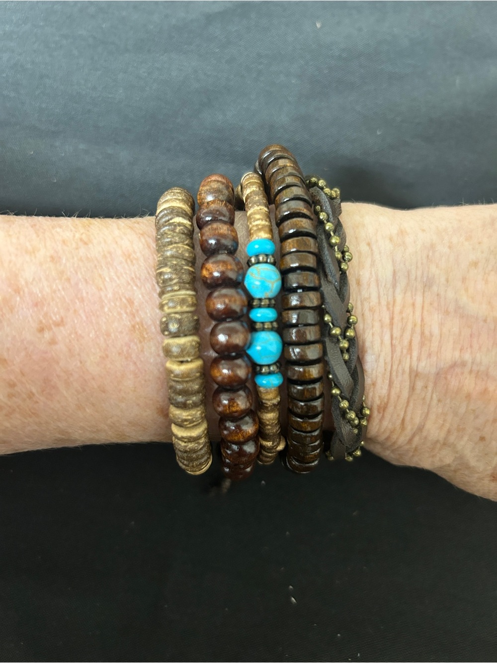 Boho Stackable Brown and Turquoise Beaded Bracelet Set